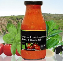 Sugo Biologico di Pomodoro Ciliegino con Olive Nere e Capperi